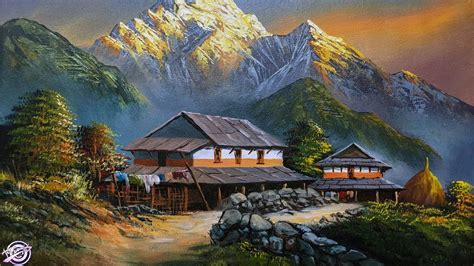 Nepali Village Landscape Painting | Beautiful Painting | Nature ...