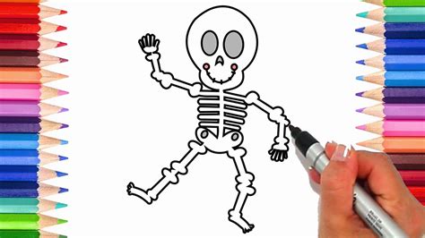 How to Draw a Skeleton | Halloween Coloring Pages for Kids | Learn to Draw - YouTube