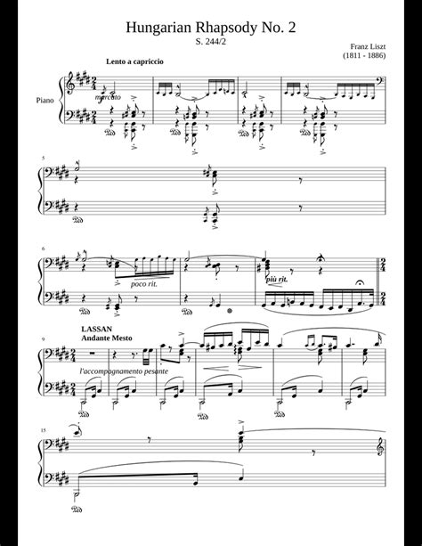 Hungarian Rhapsody No 2 sheet music for Piano download free in PDF or MIDI