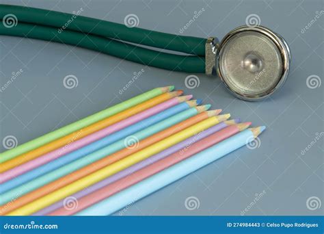 Sample of Colored Pencils and a Stethoscope Representing the Pediatric Doctor Stock Image ...