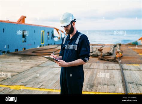 Deck Officer on deck of offshore vessel or ship Stock Photo - Alamy