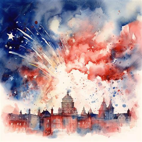 Premium AI Image | Watercolor painting of a fireworks display in the sky