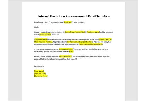 Editable Internal Promotion Announcement Email Template, Promotion Announcement Email Template ...