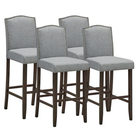 Gymax Set of 4 Nailhead Bar Stools 29'' Bar Height with Rubber Wood ...