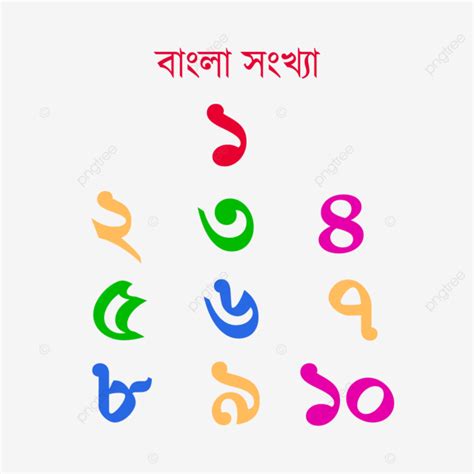 Bangla Colorful Numbers 1 To 10 For Kids Vector, Bengali Numbers, 1 To 10, Counting In Bengali ...