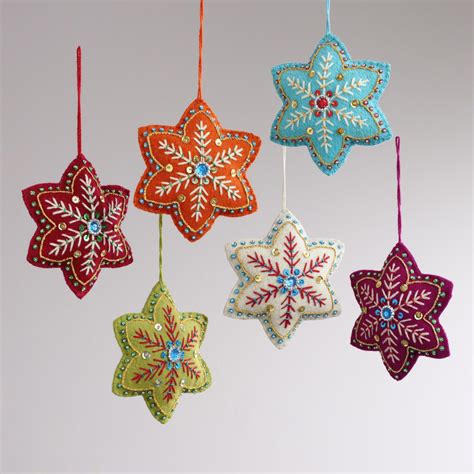 Embroidered Felt 6-Pointed Star Ornaments, Set of 6 | World Market | Felt christmas ornaments ...