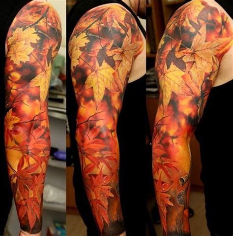 Tattoo Sleeve - Realistic Autumn Leaves tattoo sleeve - TattooViral.com ...