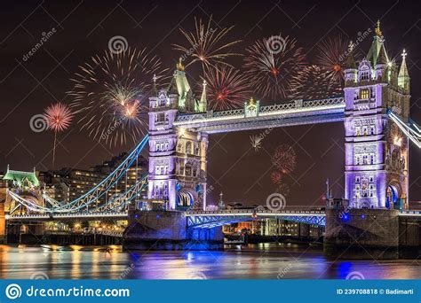 London, UK - Tower Bridge with Fireworks during New Year S Celebration Stock Photo - Image of ...