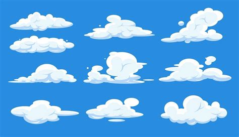 Cartoon clouds set isolated on blue sky. Cloudscape in blue sky, white ...