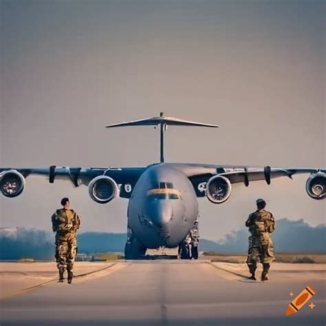 Soldiers posing in front of boeing c-17a