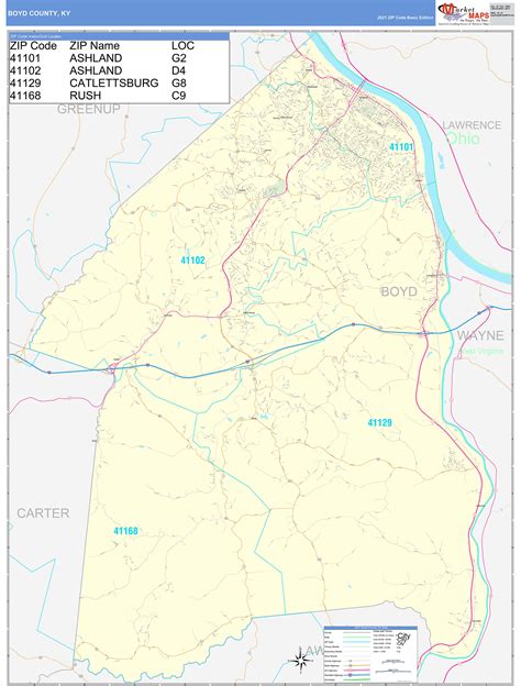 Boyd County, KY Zip Code Wall Map Basic Style by MarketMAPS - MapSales