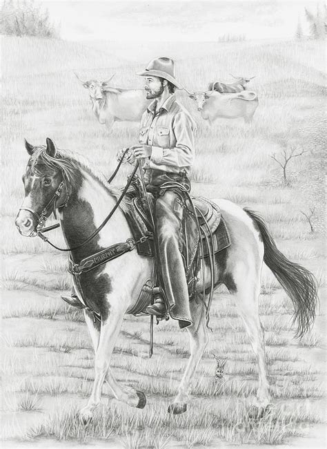 Cowboy And Horse No Fences Drawing by Murphy Elliott