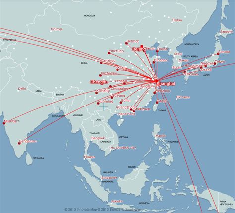 Air China route map - domestic routes from Shanghai Pudong