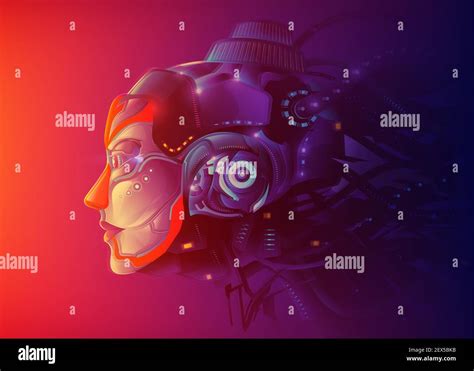 A futuristic vector illustration of a powerful female artificial intelligence technology Stock ...