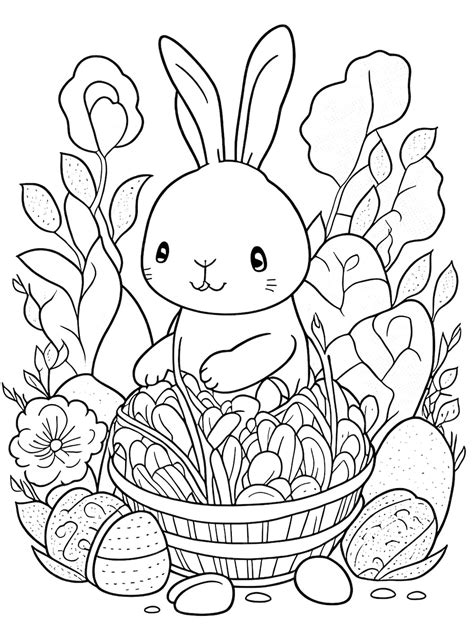 Coloriage de lapin de Pâques avec des œufs pour les enfants | Photo Premium