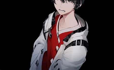 Anime Boys Black Background Black Hair Black Eyes Jacket Red Shirt Wallpaper - Resolution ...