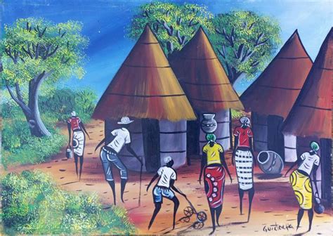 Daily of rural people from Africa painting, African art, African ...