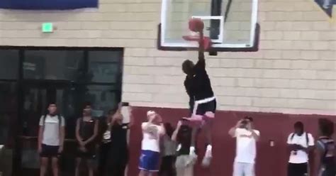 13-year-old Bronny James threw down first dunk