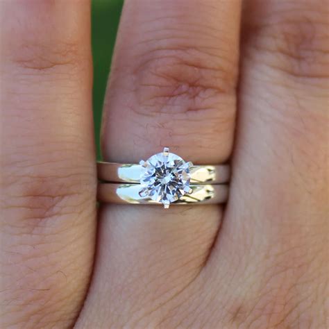 14K White Gold 1ct 6.5mm Moissanite Engagement Solitaire Ring Set Lab ...