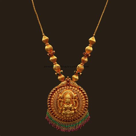 Antique jewellery necklace with lakshmi pendant - South India Jewels