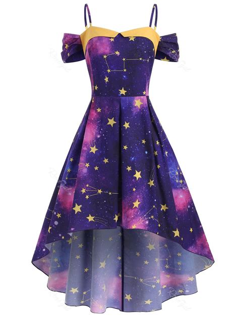 [55% OFF] High Low Cold Shoulder Star Galaxy Plus Size Dress | Rosegal