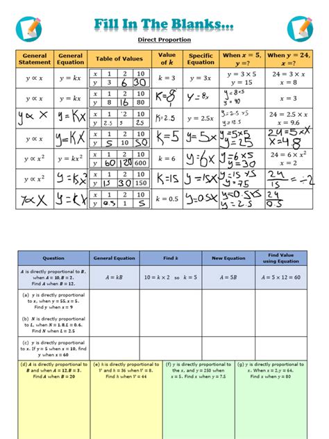 Direct Proportion - Tables - Algebra | PDF | Mathematics | Algebra