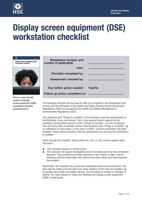 Display screen equipment (DSE) workstation checklist - HSE