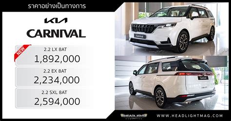 ราคาอย่างเป็นทางการ KIA Carnival (MY 2023) : 1,892,000 - 2,594,000 บาท | เพิ่มรุ่นย่อย 2.2 LX ...