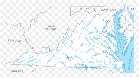 Major Rivers And Lakes In Virginia, With No Contour - Map Of Virginia ...