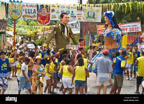 Giant puppets parade through crowds during Carnival of Olinda celebrations February 22, 2010 in ...