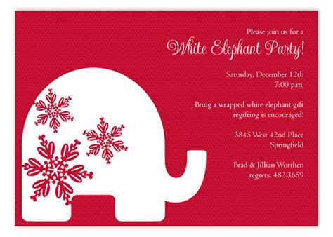 Red Background Trendy White Elephant Invitations | Polka Dot Invitations