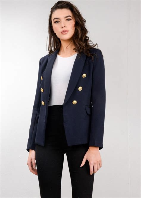 Military Style Tailored Blazer Jacket Navy Blue | Blue jacket woman ...