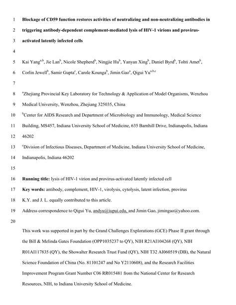 (PDF) Blockage of CD59 Function Restores Activities of Neutralizing and ...