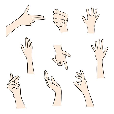 Hands set elements pose with base skin color. Make a symbolic gesture gun, spread out hand ...