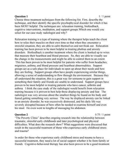 Abnormal Psychology 5 - Question 1 1 1 point Choose three treatment techniques from the ...