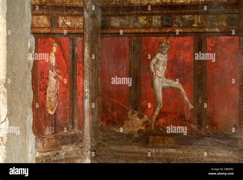 fresco inside the Villa of the Mysteries archeological site of Pompeii ...