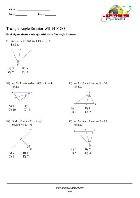 5 Angle Bisector Of Triangles Worksheet - Angleworksheets.com