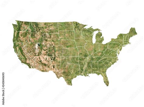 Satellite image of USA with white borders and state lines (Isolated ...