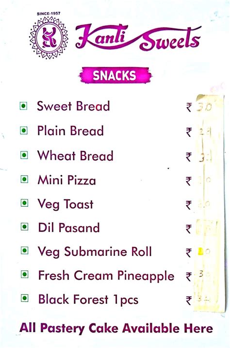 Kanti Sweets Menu and Price List for Chandra Layout, Bengaluru | nearbuy.com