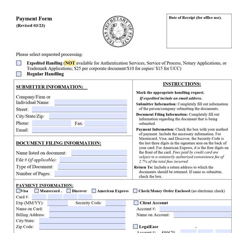 Texas Secretary of State (SOS) Payment Form (807) | Forms - Docs - 2023