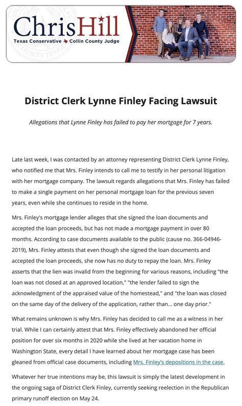 JudgeChrisHill on Twitter: "District Clerk Lynne Finley Facing Lawsuit • Allegations that Lynne ...