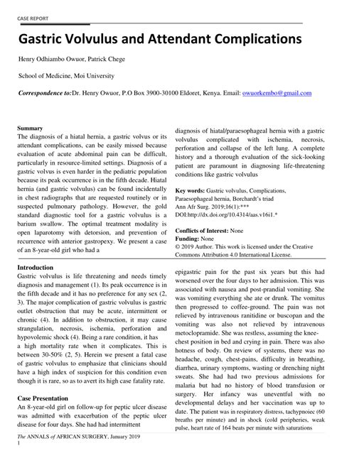 (PDF) Gastric Volvulus and attendant Complications in a child