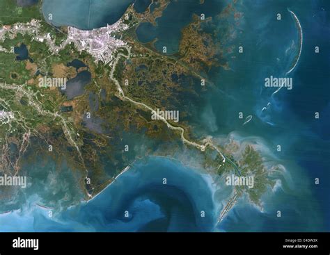 Mississippi River Delta, Louisiana, Usa, True Colour Satellite Image. True colour satellite ...