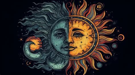 Sun Face And Moon With Ethereal Colors Background, Sun Moon And Stars Picture, Moon, Star ...