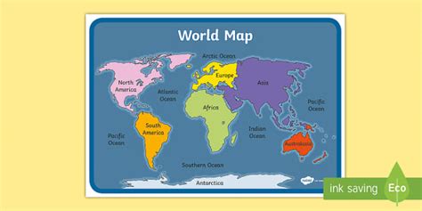 World Map of Continents and Oceans | SESE Geography Resource