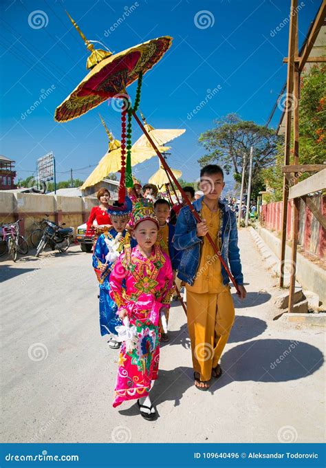 People in Traditional Dresses at a Shinpyu Ceremony in Nyaungshwe ...