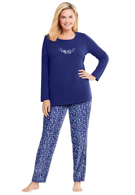 Dreams & Co. Women's Plus Size Petite Long Sleeve Knit Pj Set Pajamas - Walmart.com