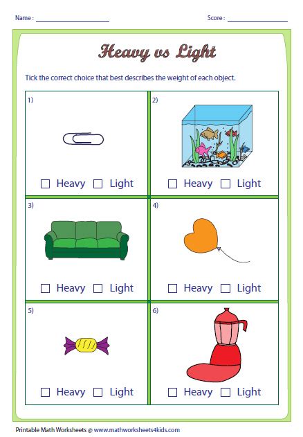 a worksheet for reading the words heavy vs light with pictures and text on it