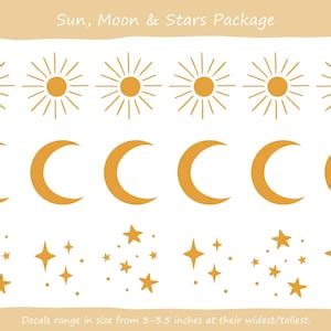 Sun, Moon and Stars Wall Decals / Celestial Decor / Nursery Decor / Modern Kids Room / Removable ...