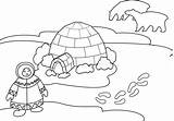 Coloring Page Arctic Landscape With Eskimo In National Clothes Igloo  sketch template